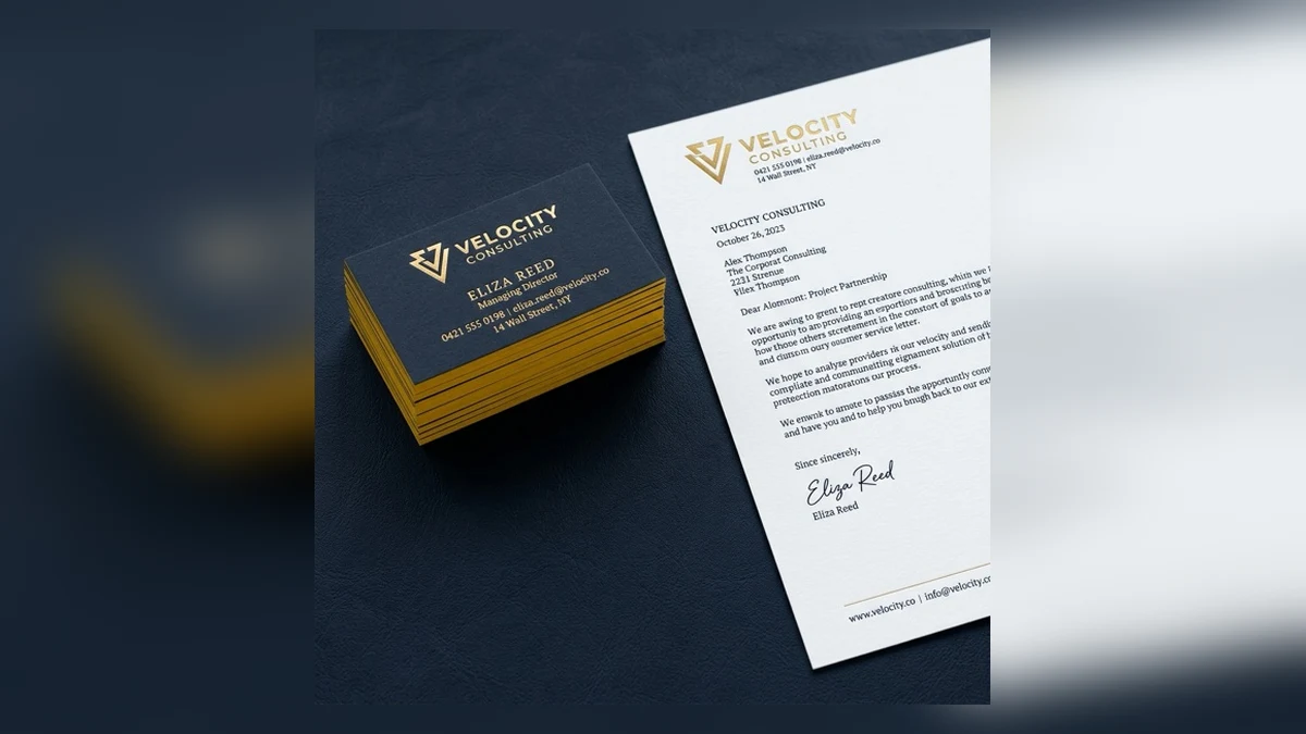 Complete corporate stationery branding kit including letterheads, envelopes, and presentation folders